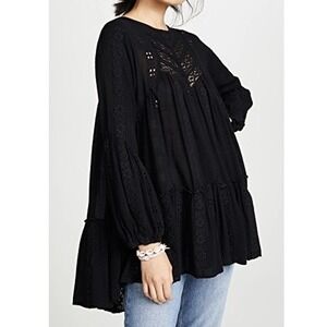 Free People Kiss Kiss Tunic Large Black Lace Boho Festival Witchy Whimsigoth